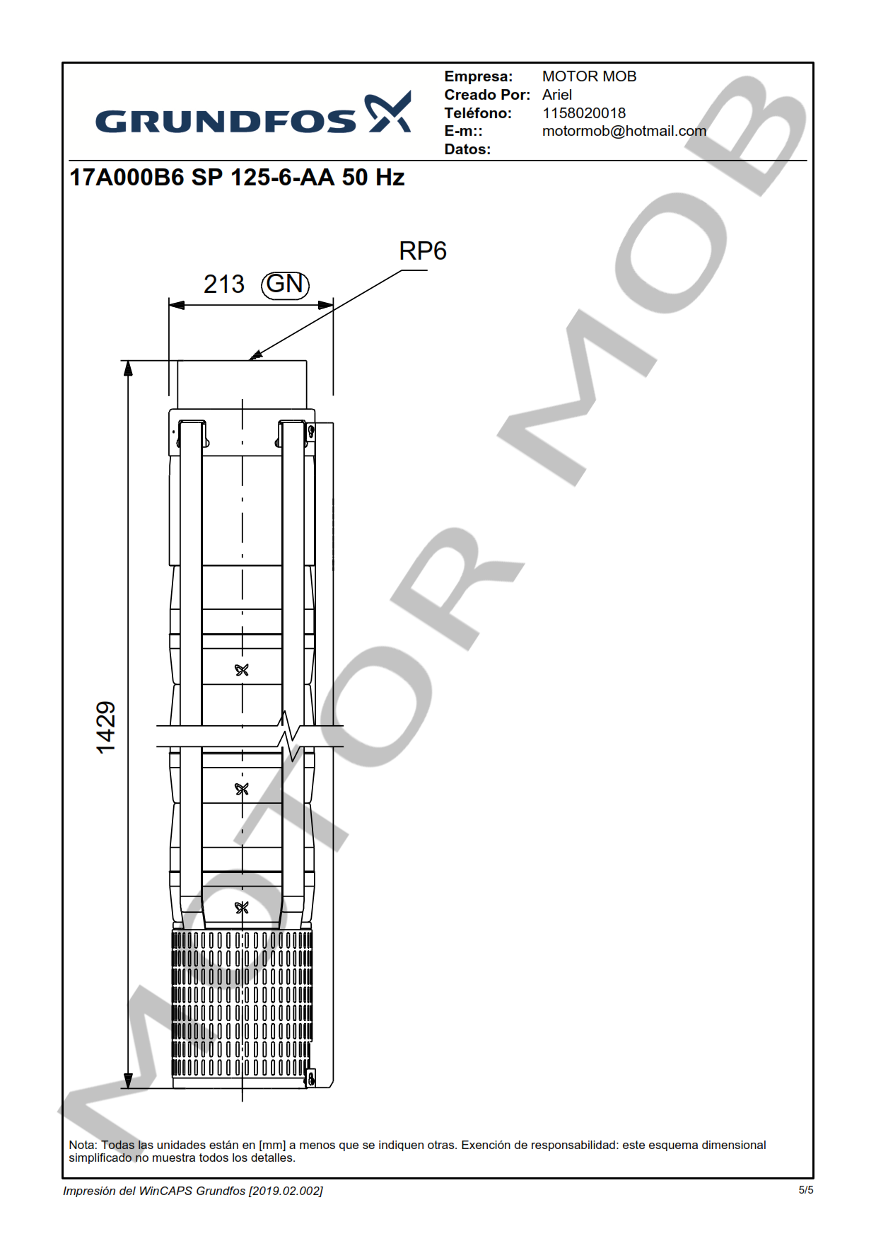 GRUNDFOS SP 125-6-AA ARTICULO 17A000B6 MOTOR MOB_005