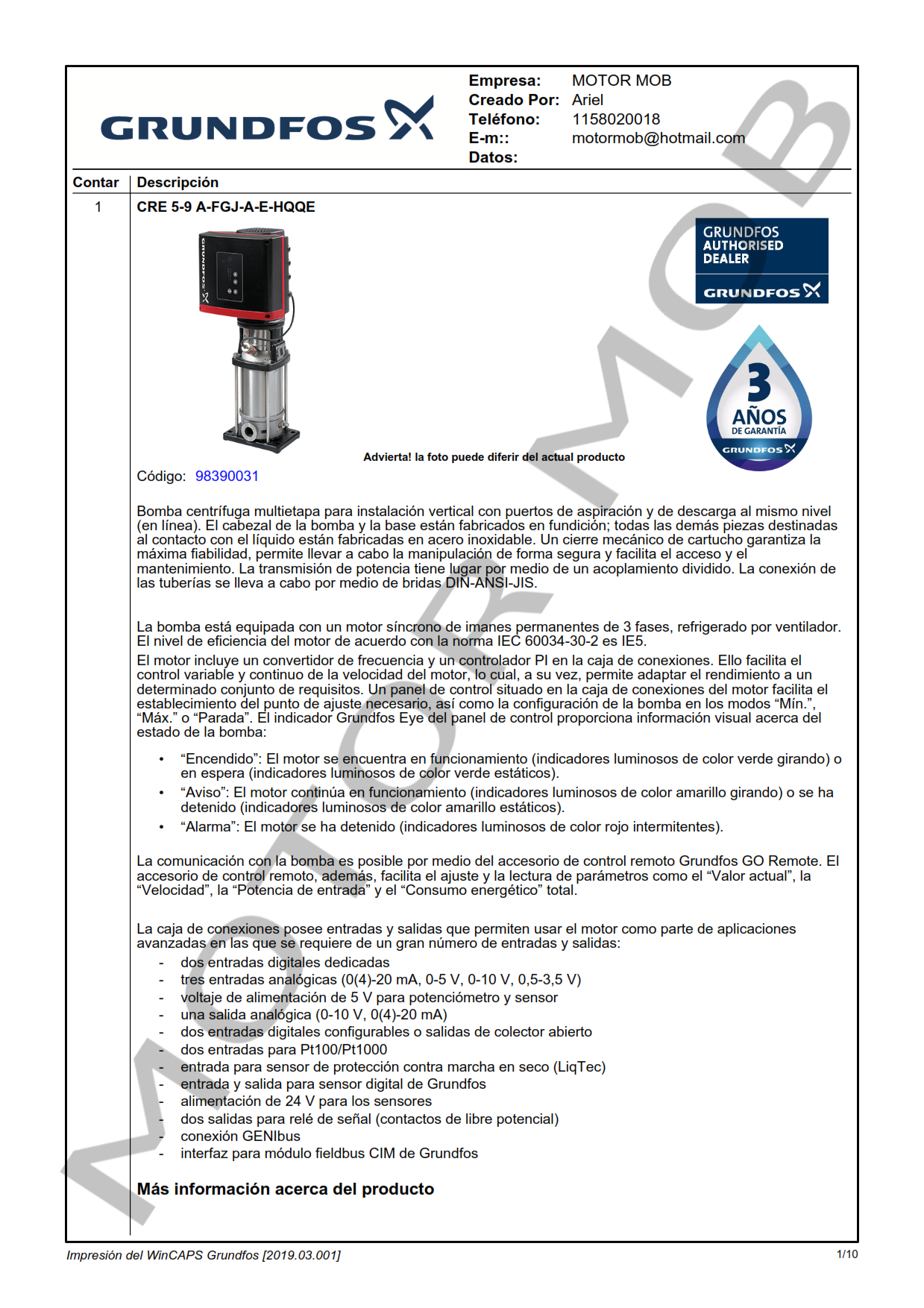 GRUNDFOS CRE5-9 A-FGJ-A-E-HQQE 3×380-500 60HZ ARTICULO 98390031 MOTOR MOB_001