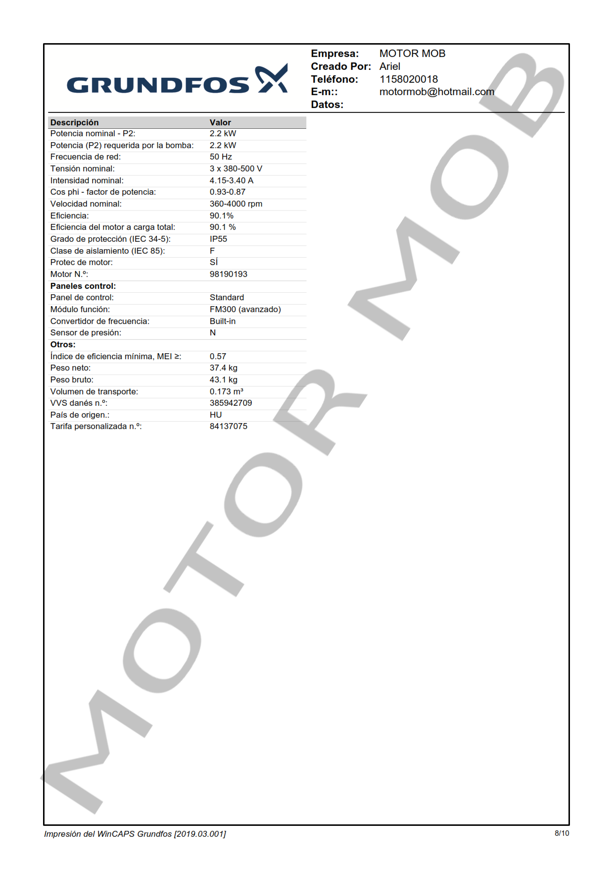 GRUNDFOS CRE5-9 A-FGJ-A-E-HQQE 3×380-500 60HZ ARTICULO 98390031 MOTOR MOB_008