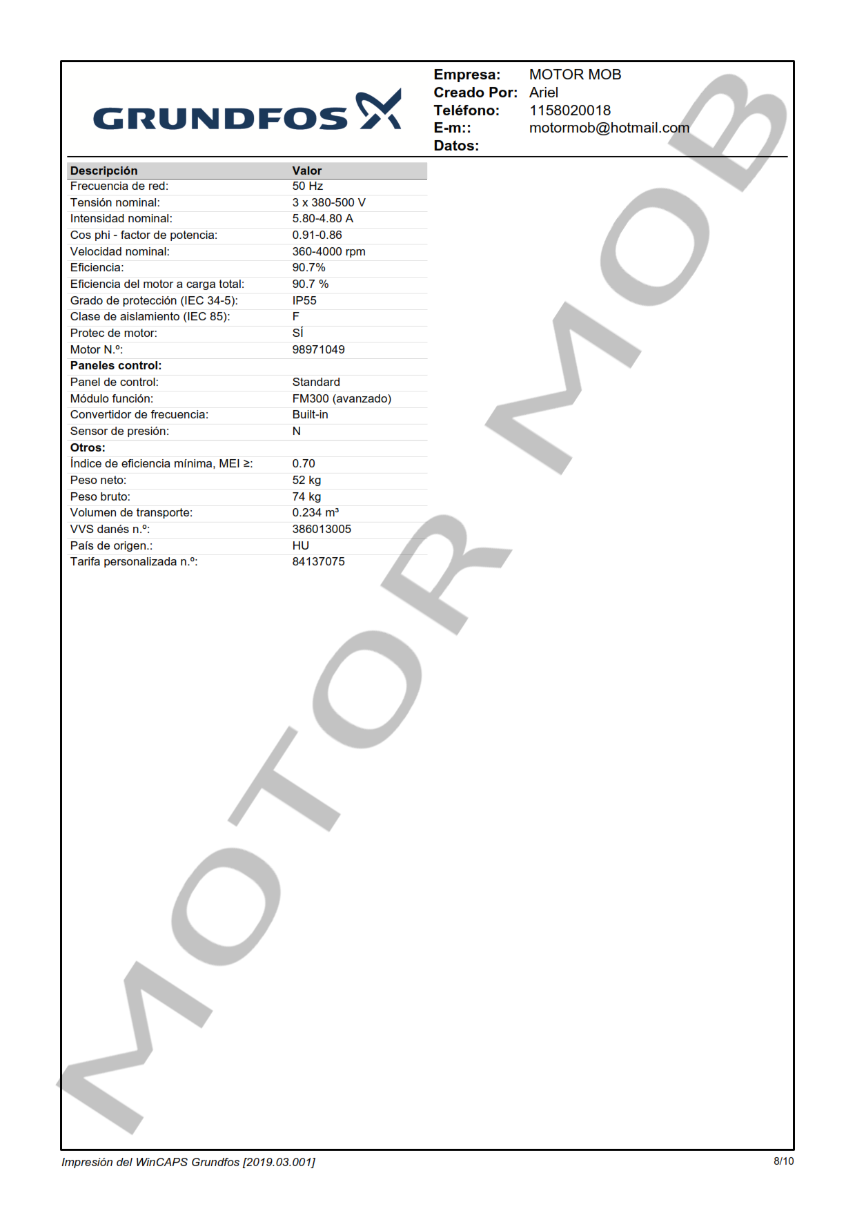 GRUNDFOS CRNE10-05 A-P-G-E-HQQE ARTICULO 99071483 MOTOR MOB_008