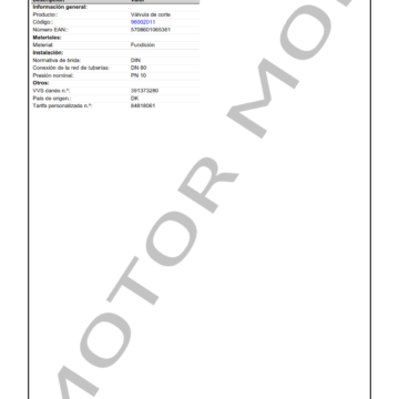 GRUNDFOS ISOLATING VALVE DN80 PN1016 ARTICULO 96002011 MOTOR MOB_002
