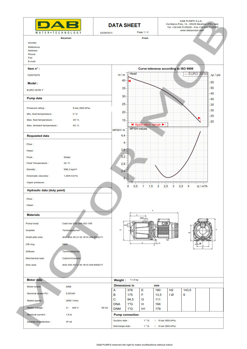 BOMBA DAB EURO 30-50 T – Circuladora – Trifasica – Art 102970070_001